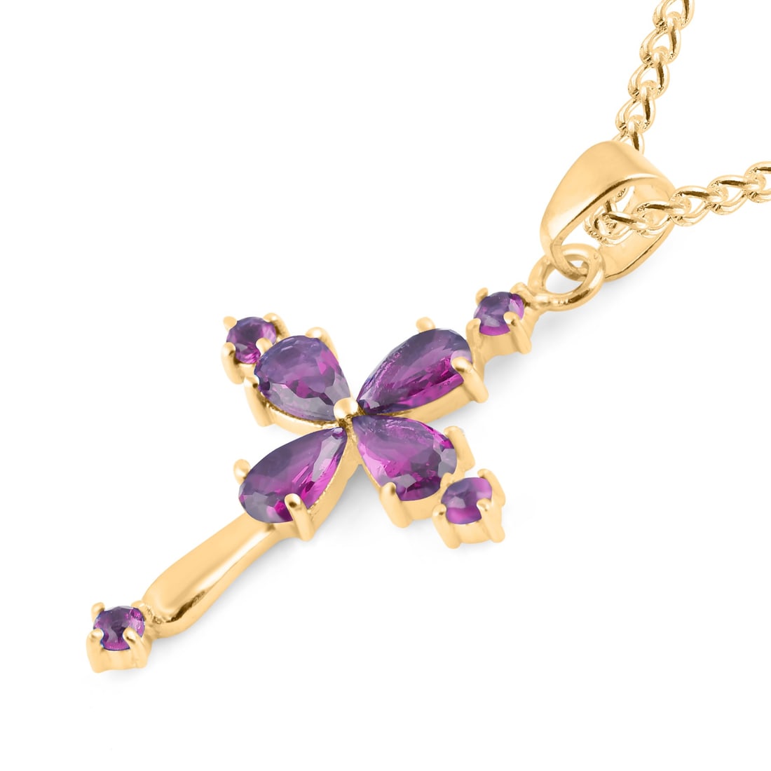 Natural Amethyst 14 KT Yellow Gold Pendant: Natural Amethyst 14 KT Yellow Gold Pendant Jewelry Type : Pendant Main Stone : Amethyst Main Stone Shape & Size : Round 2 MM & Pear 5x3 MM Main Stone Color : Purple
