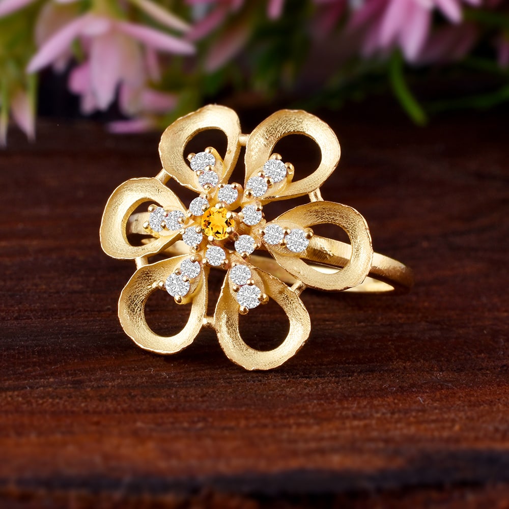 Natural Citrine & Diamond 14 KT Yellow Gold Ring (1 of 4)