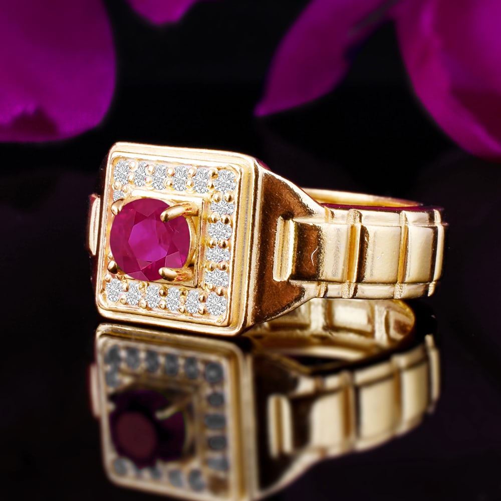 Natural Ruby & Diamond 14 KT Yellow Gold Ring (1 of 4)