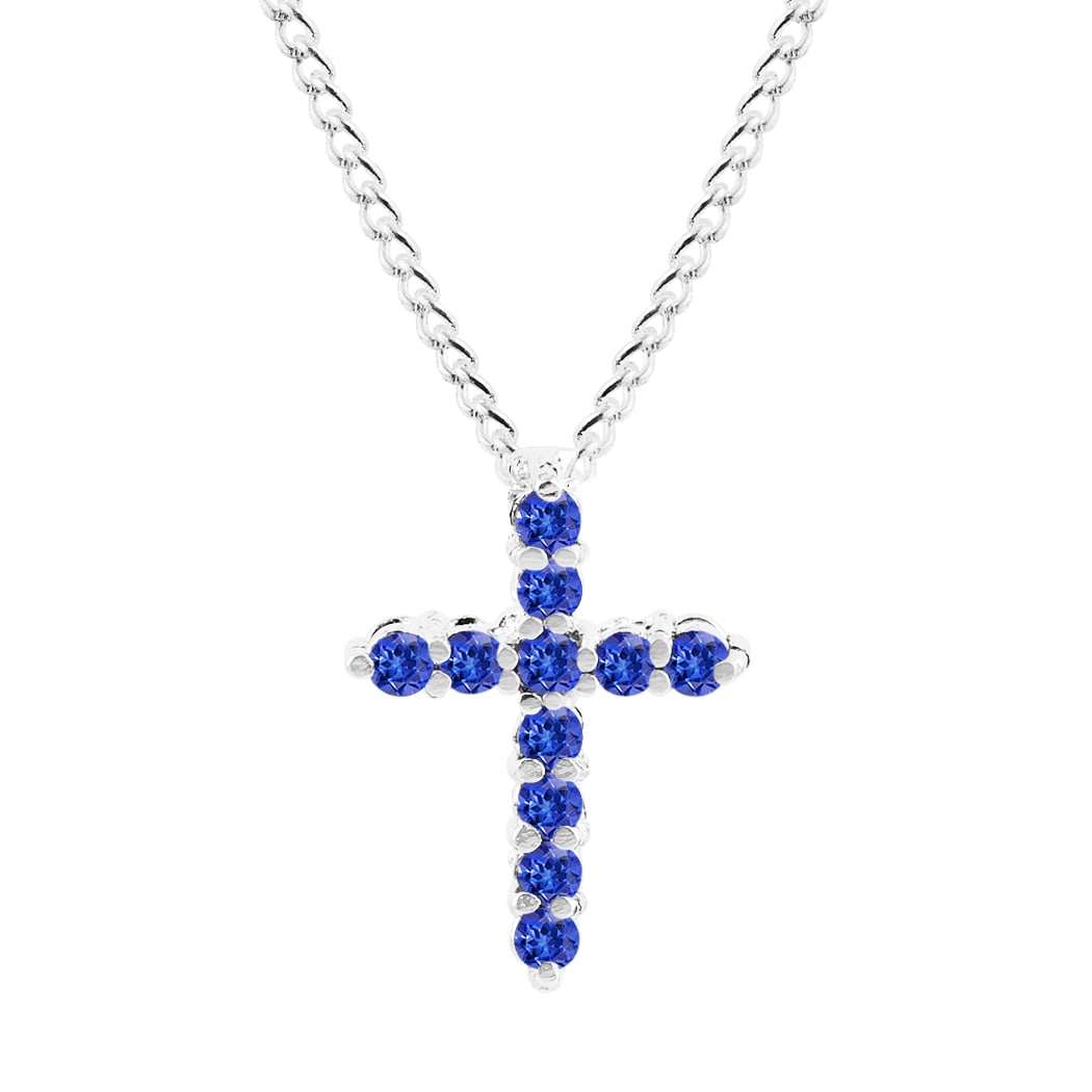 Natural Tanzanite 14 KT White Gold Cross Pendant: Natural Tanzanite 14 KT White Gold Cross Pendant Jewelry Type : Pendant Main Stone : Tanzanite Main Stone Shape & Size : Round 1.50 MM (11 PIECES) Main Stone Color : Blue