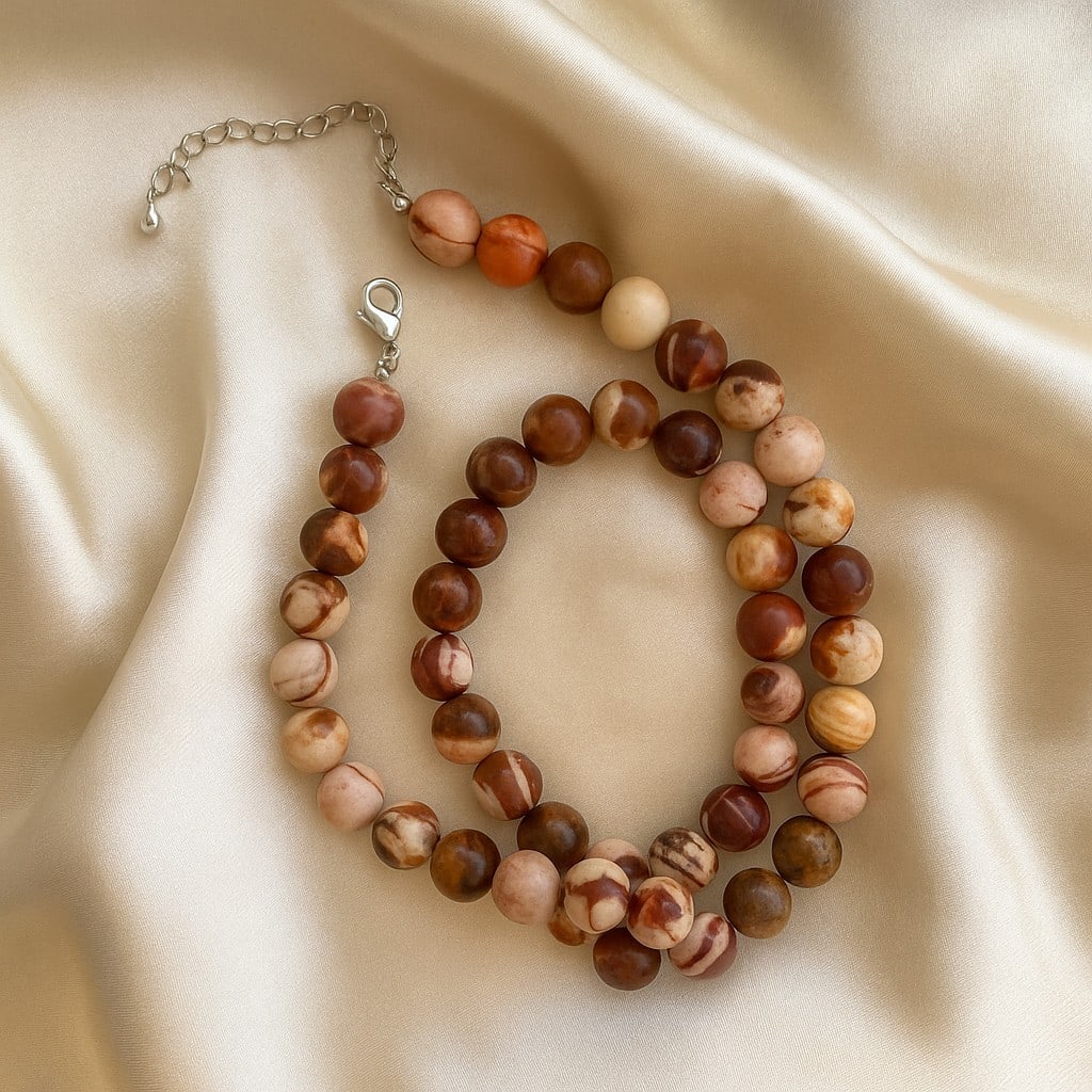 Natural Australian Zebra Jasper 8 MM Round Smooth Beads Necklace (1 of 8)