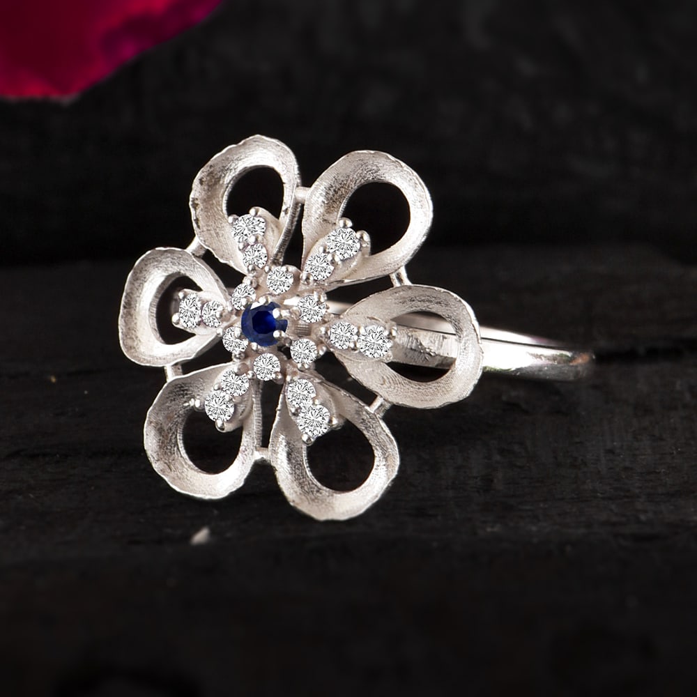 Natural Blue Sapphire & Diamond 14 KT White Gold Ring (1 of 4)