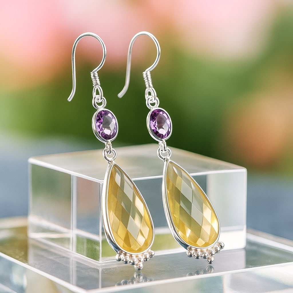 LEMON & AMETHYST 92.5 STERLING SILVER EARRING (1 of 3)
