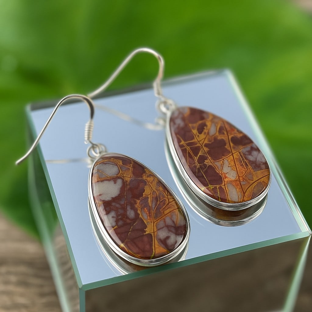 NOREENA JASPER 92.5 STERLING SILVER EARRING: NOREENA JASPER 92.5 STERLING SILVER EARRING Product Type : EARRING Main Stone : NOREENA JASPER Main Stone Shape : OVAL Main Stone Size : 29X17 MM Main Stone Color : MULTICOLOR Metal : STERLING SILVER 
