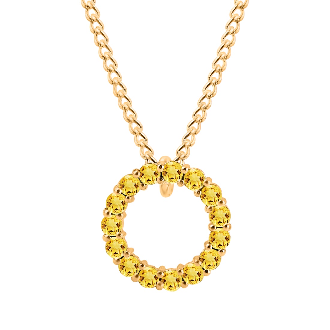 Natural Citrine 14 KT Yellow Gold Pendant Ring Shape: Natural Citrine 14 KT Yellow Gold Pendant Ring Shape Jewelry Type : Pendant Main Stone : Citrine Main Stone Shape & Size : Round 2 MM (15 PIECES) Main Stone Color : Yellow