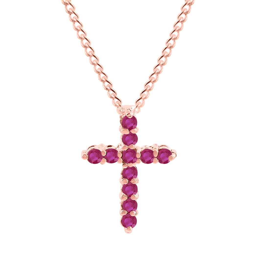 Natural Ruby 14 KT Rose Gold Cross Pendant (1 of 2)