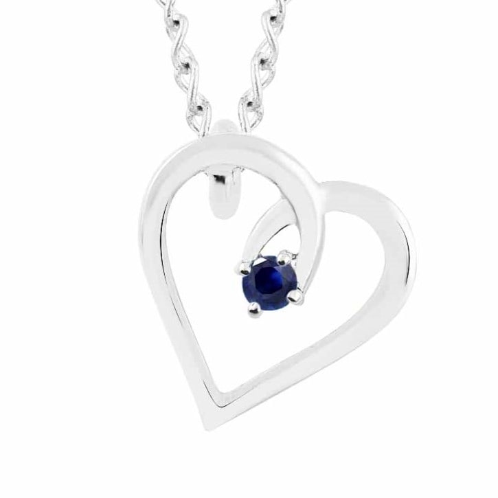 Natural Blue Sapphire 14 KT White Gold Heart Pendant: Natural Blue Sapphire 14 KT White Gold Heart Pendant Jewelry Type : Pendant Main Stone : Blue Sapphire Main Stone Shape & Size : Round 2 MM Main Stone Color : Blue