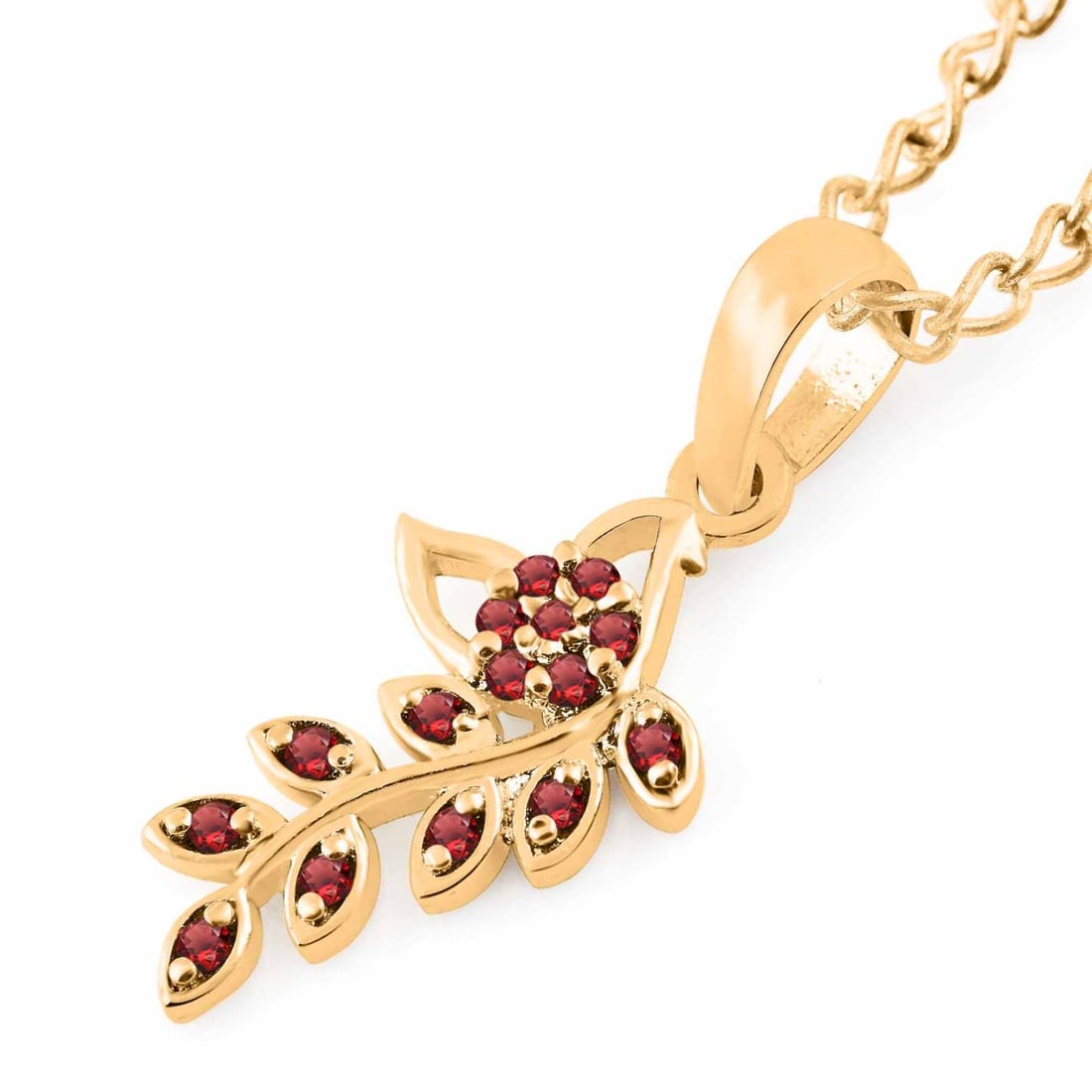 Natural Garnet 14 KT Yellow Gold Pendant: Natural Garnet 14 KT Yellow Gold Pendant Jewelry Type : Pendant Main Stone : Garnet Main Stone Shape & Size : Round 1.25 MM (15 Pieces) Main Stone Color : Red