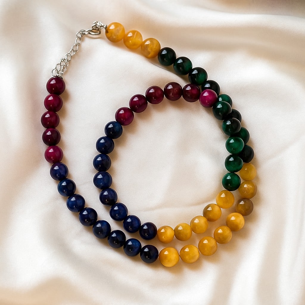 Natural Multi Tiger's Eye 8 MM Round Smooth Beads Necklace: Natural Multi Tiger's Eye 8 MM Round Smooth Beads Necklace Gemstone : Multi Tiger's Eye Shape : Round Beads Beads Size : 8 MM Beads Type : Smooth Necklace Length : 17.5 Inches + 2.5 Inches Adjustab