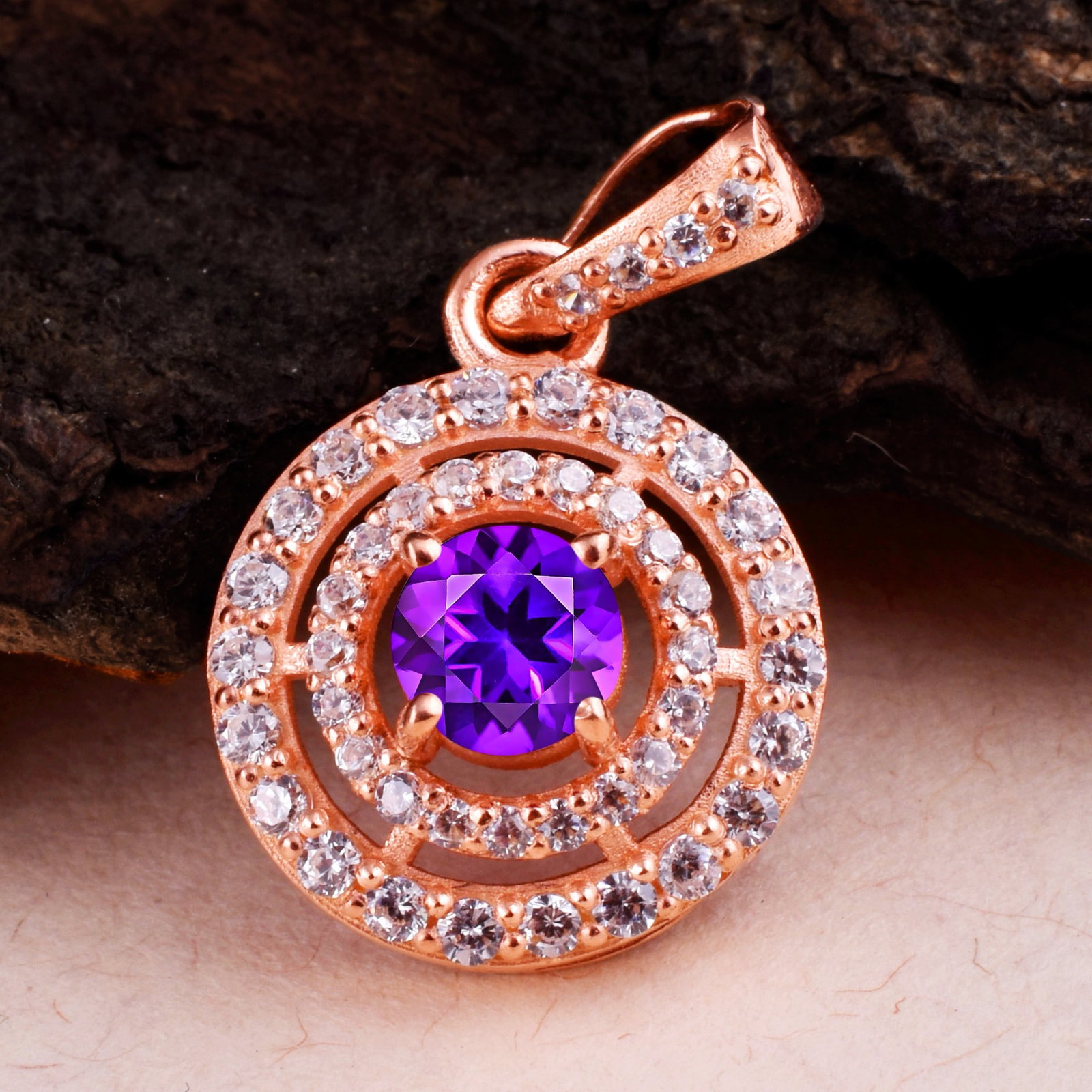 Natural Amethyst & Diamond 14 KT Rose Gold Pendant (1 of 4)