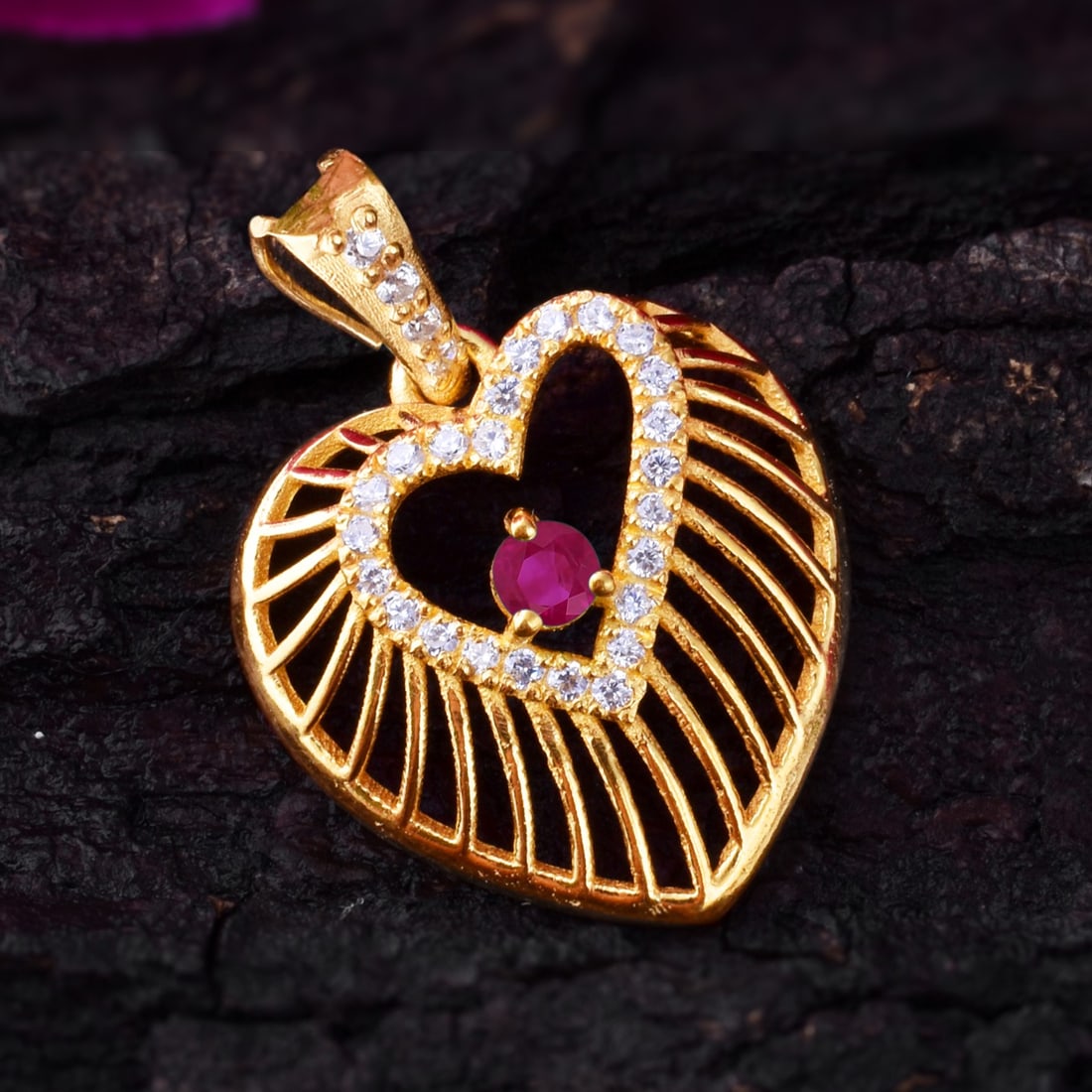 Natural Ruby & Diamond 14 KT Yellow Gold Pendant (1 of 4)