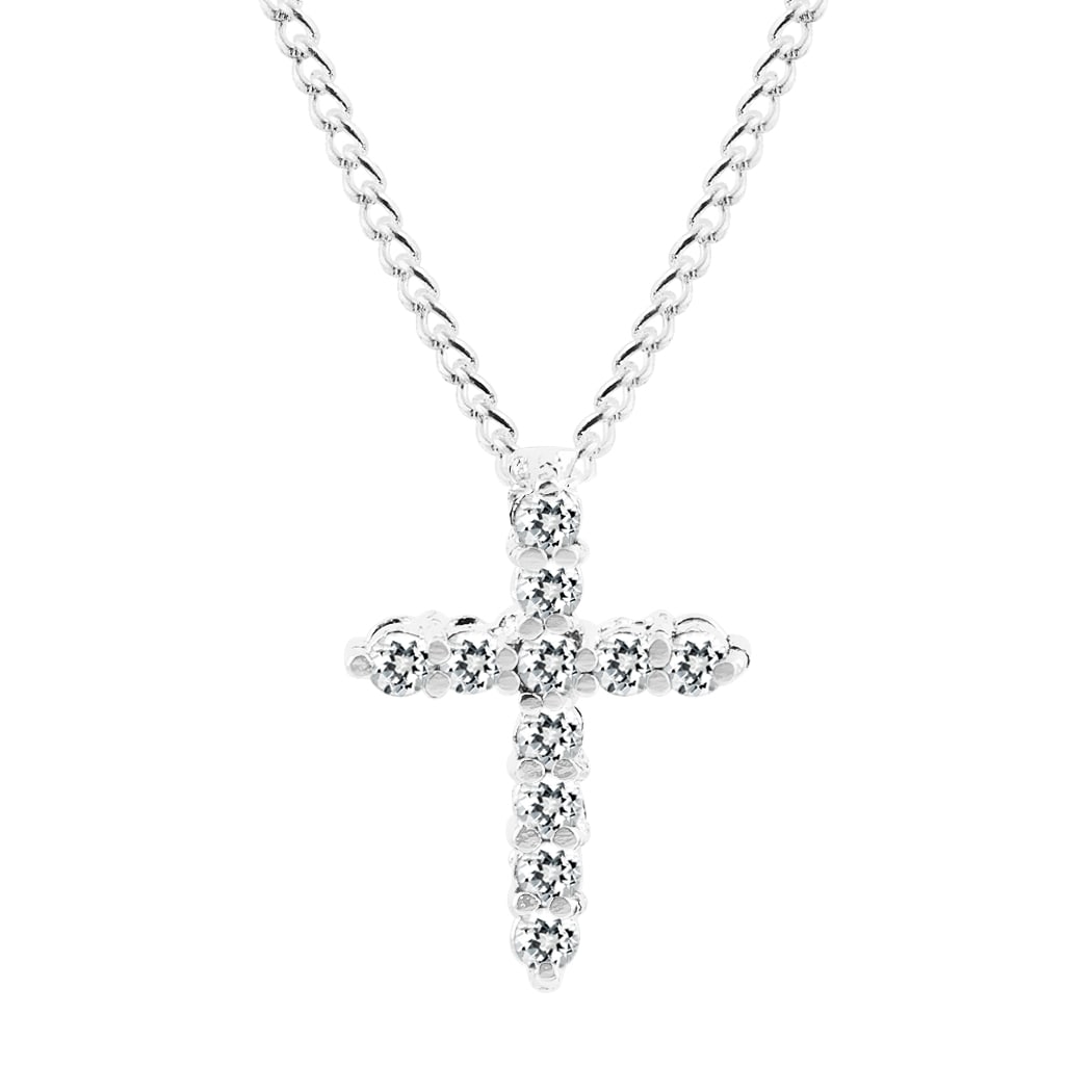 Natural Diamond 14 KT White Gold Cross Pendant: Natural Diamond 14 KT White Gold Cross Pendant Jewelry Type : Pendant Main Stone : Diamond Diamond Shape & Size : Round 1.50 MM (11 Pieces) Diamond Color : H - I Diamond Clarity : VS - SI Di