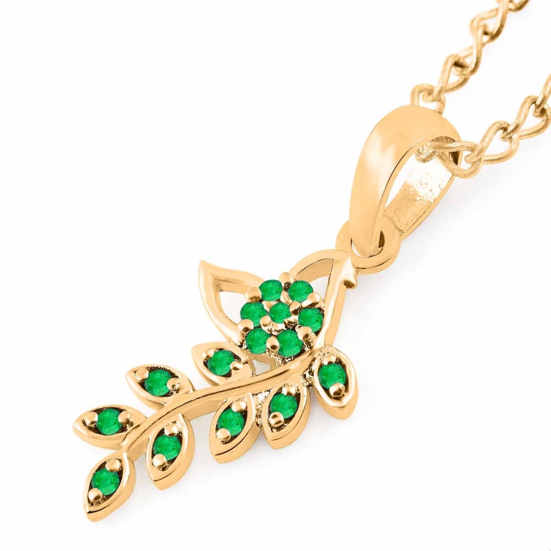 Natural Emerald 14 KT Yellow Gold Pendant: Natural Emerald 14 KT Yellow Gold Pendant Jewelry Type : Pendant Main Stone : Emerald Main Stone Shape & Size : Round 1.25 MM (15 Pieces) Main Stone Color : Green