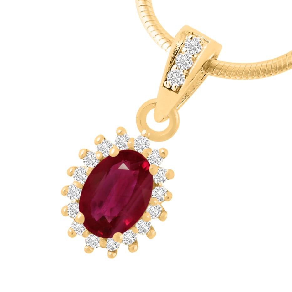 Natural Ruby & Diamond 14 KT Yellow Gold Pendant (1 of 3)