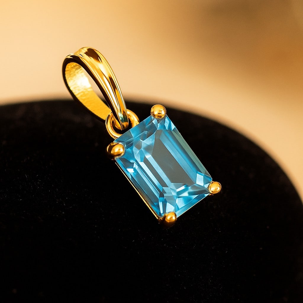NATURAL BLUE TOPAZ GEMSTONE 14KT YELLOW GOLD HANDMADE PENDANT JEWELRY: NATURAL BLUE TOPAZ GEMSTONE 14KT YELLOW GOLD HANDMADE PENDANT JEWELRY GEMSTONE : BLUE TOPAZ STONE SHAPE : OCTAGON STONE SIZE : 7X5 MM STONE WEIGHT : 0.95 CTS METAL : YELLOW GOLD METAL PURITY : 1