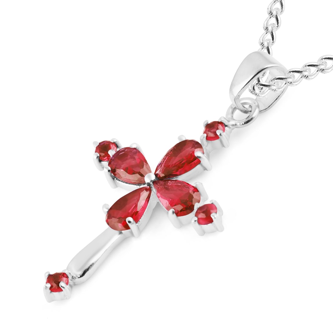 Natural Garnet 14 KT White Gold Pendant: Natural Garnet 14 KT White Gold Pendant Jewelry Type : Pendant Main Stone : Garnet Main Stone Shape & Size : Round 2 MM & Pear 5x3 MM Main Stone Color : Red