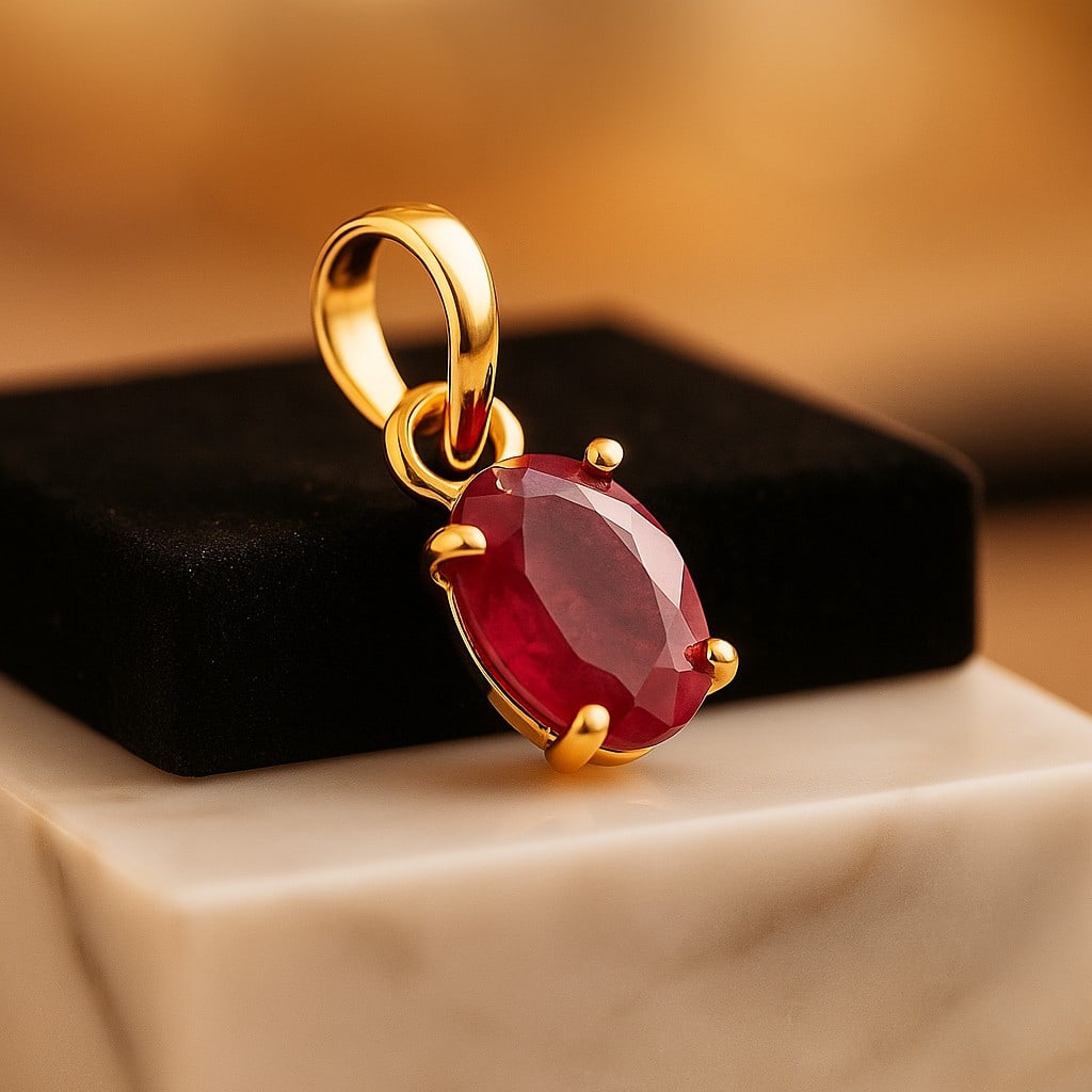 NATURAL RUBY GEMSTONE 14KT YELLOW GOLD HANDMADE PENDANT JEWELRY (1 of 4)