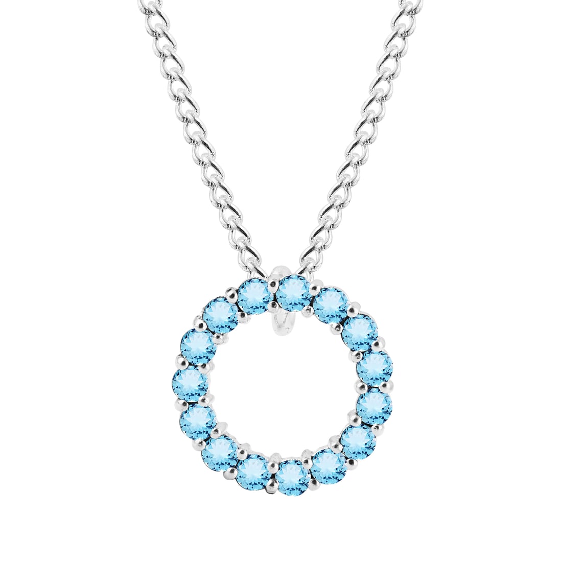 Natural Blue Topaz 14 KT White Gold Pendant Ring Shape: Natural Blue Topaz 14 KT White Gold Pendant Ring Shape Jewelry Type : Pendant Main Stone : Blue Topaz Main Stone Shape & Size : Round 2 MM (15 PIECES) Main Stone Color : Blue
