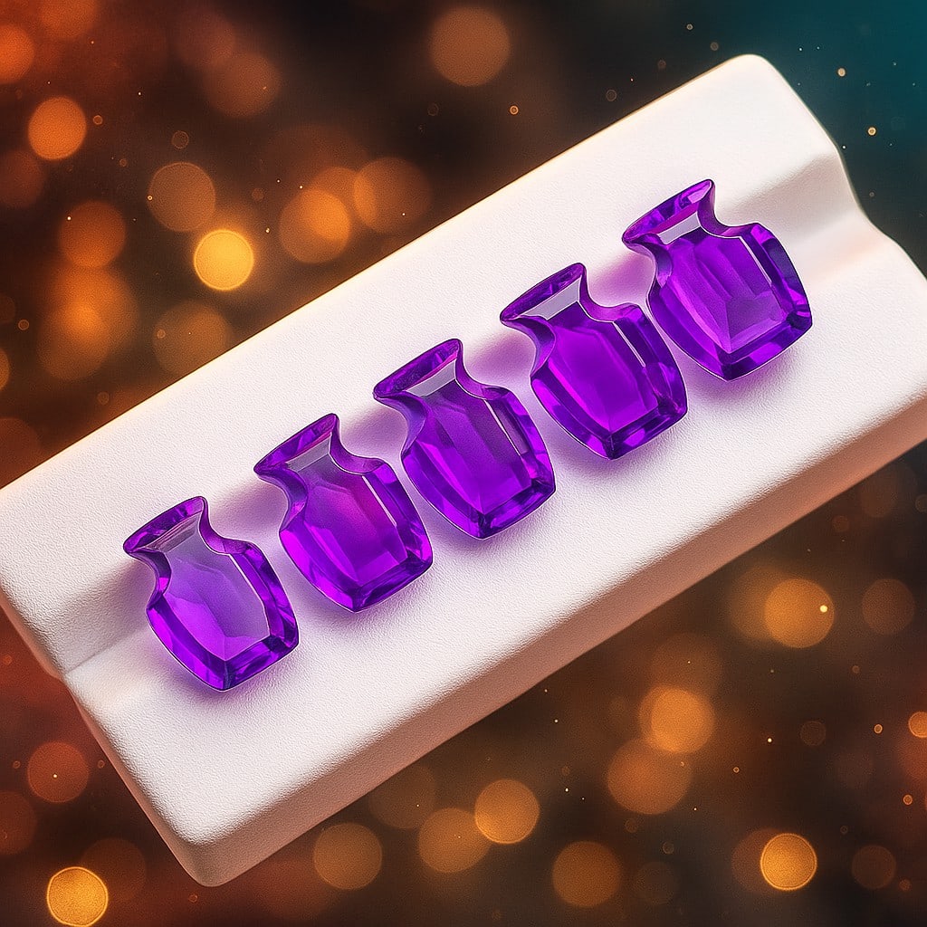 Natural Amethyst Bottle Shaped Cut 5 Pieces Lot: Natural Amethyst Bottle Shaped Cut 5 Pieces Lot Gemstone : Amethyst Shape : Bottle Shaped Size : 12x9x7 MM Color : Purple Type : Cut Quantity : 5 Piece Weight : 23.8 C