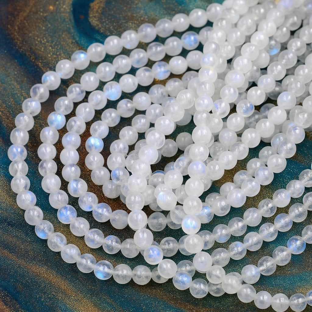 Natural Rainbow Moonstone Gemstone 4 MM Round Smooth Beads 10 Strand: Natural Rainbow Moonstone Gemstone 4 MM Round Smooth Beads 10 Strand Product Type : Loose Beads Strand Gemstone : Rainbow Moonstone Beads Shape : Smooth Plain Beads Size : 4 mm Quantity :