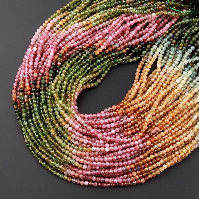 Natural Multi Tourmaline Shaded Gemstone 2 mm Round Micro Faceted Beads 10 Strand (1 of 6)
