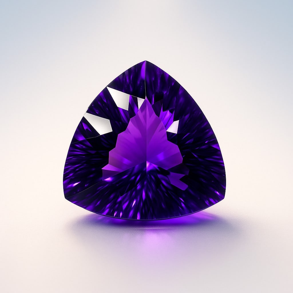 Natural Amethyst 16.85 Ct Trillion Cut Gemstone: Natural Amethyst 16.85 Ct Trillion Cut Gemstone Gemstone : Amethyst Shape : Trillion Size : 17x17x11.5 MM Color : Purple Cutting Type : Concave Cutting Quantity : 1 Piece Weigh