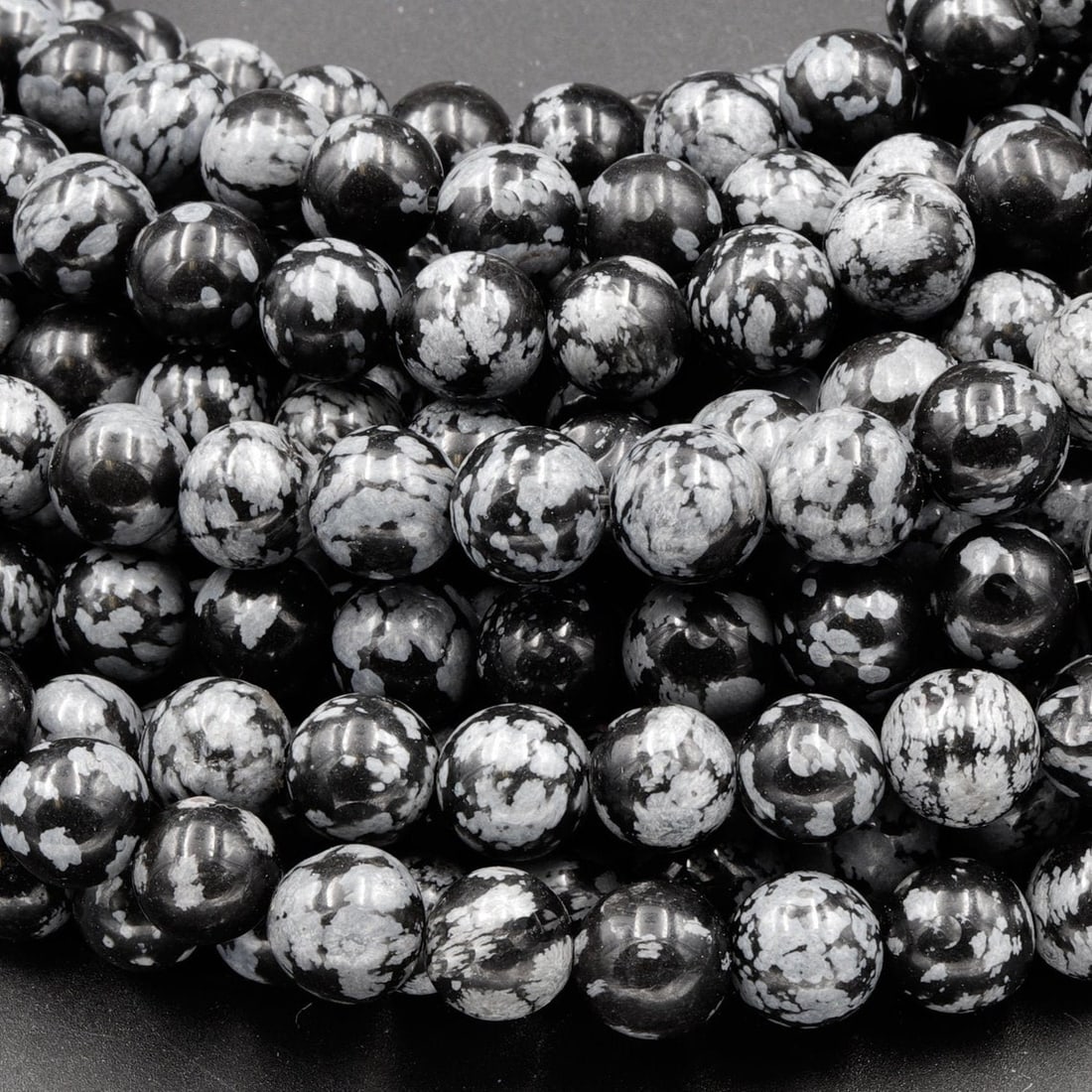 Natural Snowflake Obsidian Gemstone 8 mm Round Smooth Plain Beads 10 Strand (1 of 4)