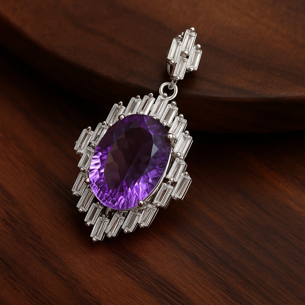 Natural Amethyst Gemstone 92.5 Sterling Silver Pendant (1 of 5)