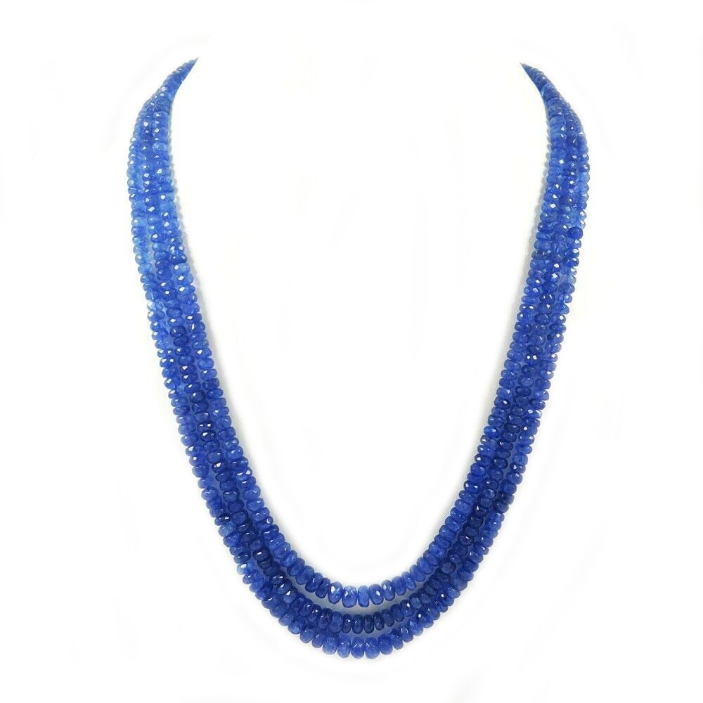 TANZANITE GEMSTONE FACETED BEADS NECKLACE 3 STRAND (1 of 5)