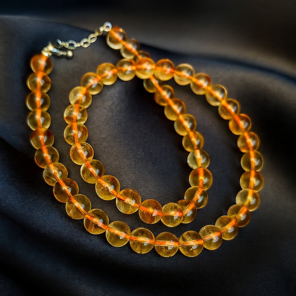 Natural Citrine 8 MM Round Smooth Beads Necklace: Natural Citrine 8 MM Round Smooth Beads Necklace Gemstone : Citrine Shape : Round Beads Beads Size : 8 MM Beads Type : Smooth Necklace Length : 17.5 Inches + 2.5 Inches Adjustable Chain