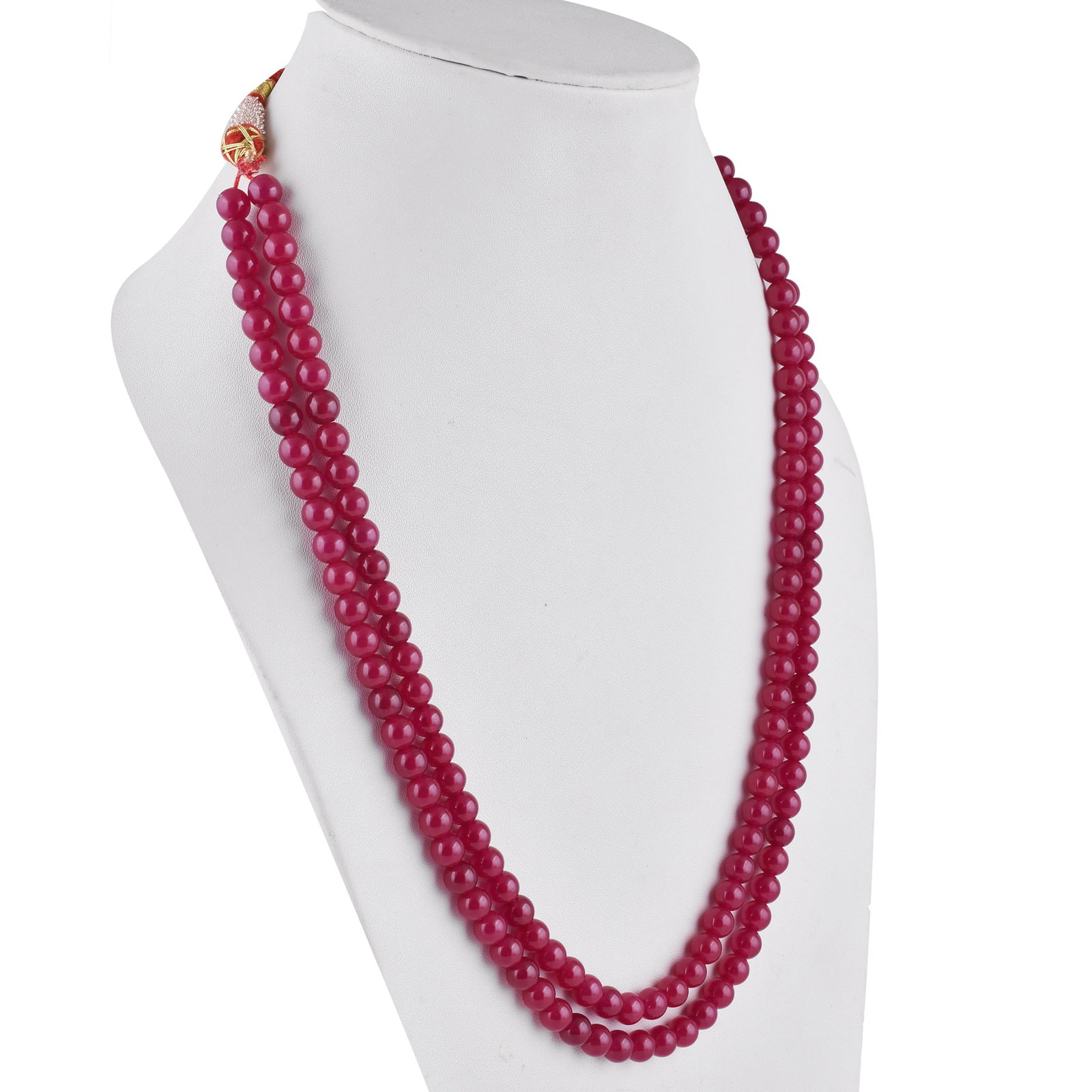 Ruby Necklace 6 MM Round Smooth 2 String Beads Gemstone - 3