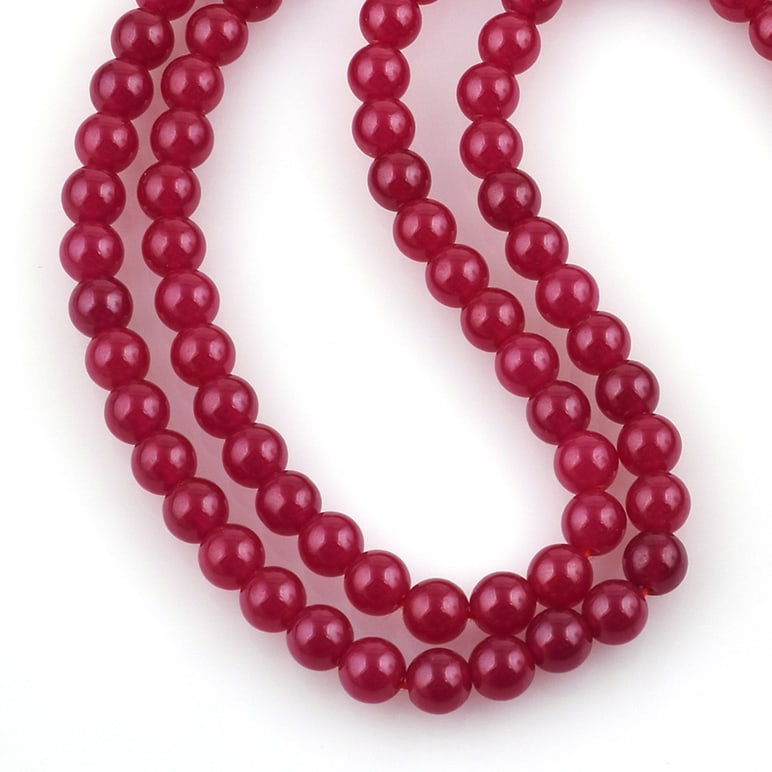 Ruby Necklace 6 MM Round Smooth 2 String Beads Gemstone - 5