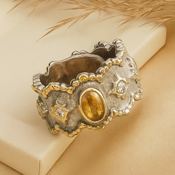 Natural Citrine Gemstone 92.5 Sterling Silver Adjustable Ring (1 of 3)
