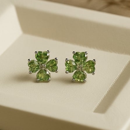 Natural Peridot Gemstone 92.5 Sterling Silver Push Back Earring (1 of 6)