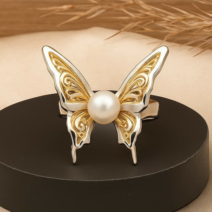 Natural Pearl Gemstone 92.5 Sterling Silver Adjustable Ring (1 of 7)