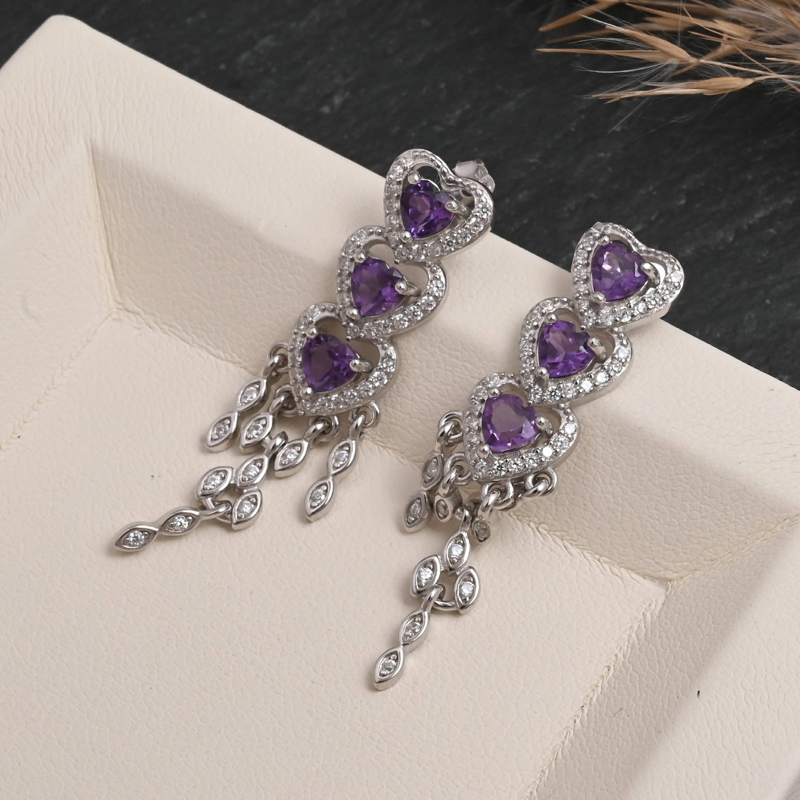 Natural Amethyst Gemstone 92.5 Sterling Silver Push Back Earring (1 of 4)