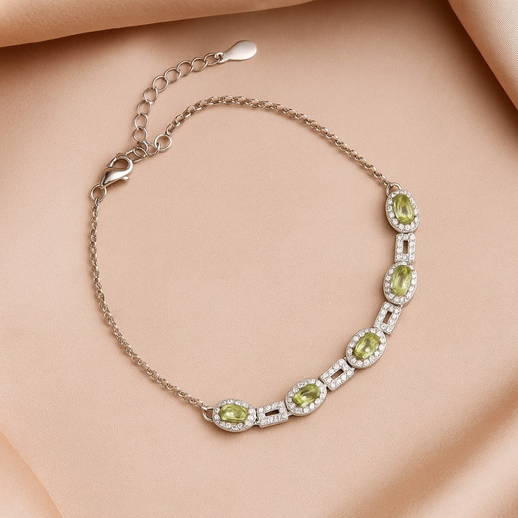 Natural Peridot Gemstone 92.5 Sterling Silver Adjustable Bracelet (1 of 6)