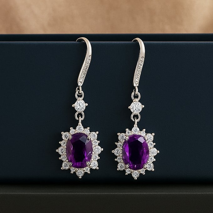 Natural Amethyst Gemstone 92.5 Sterling Silver Hook Earring (1 of 5)