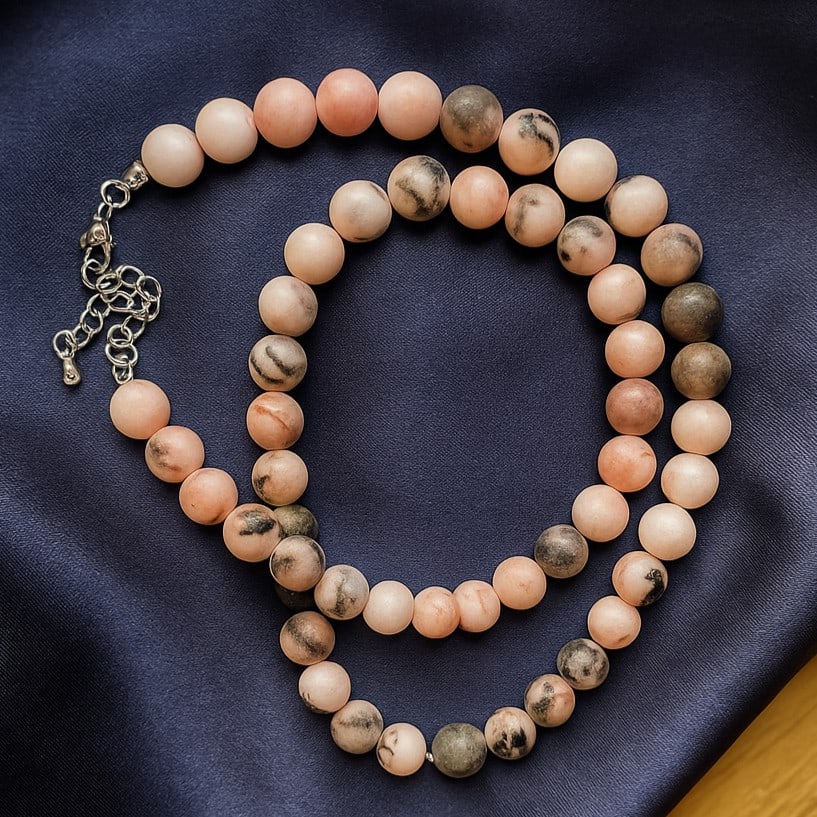 Natural Pink Zebra Jasper 8 MM Round Smooth Beads Necklace (1 of 8)
