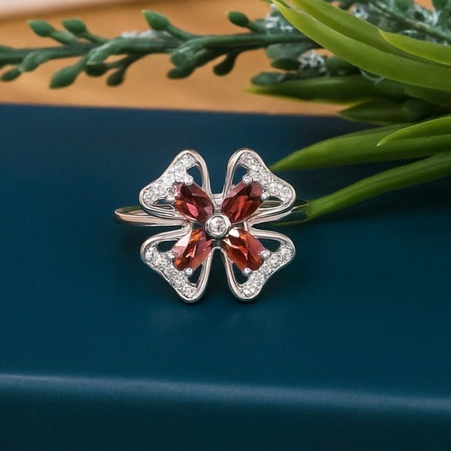 Natural Garnet Gemstone 92.5 Sterling Silver Adjustable Ring (1 of 4)