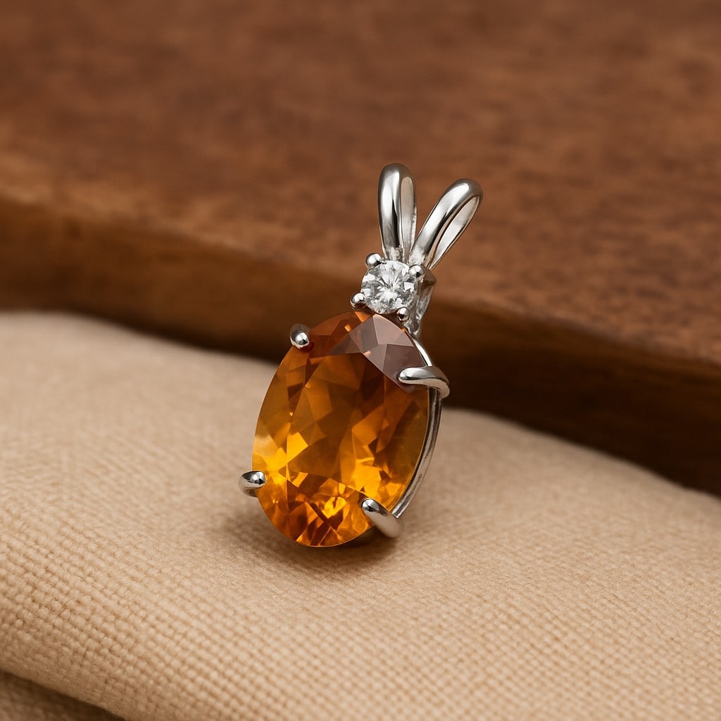 Natural Citrine Gemstone 92.5 Sterling Silver Pendant (1 of 6)