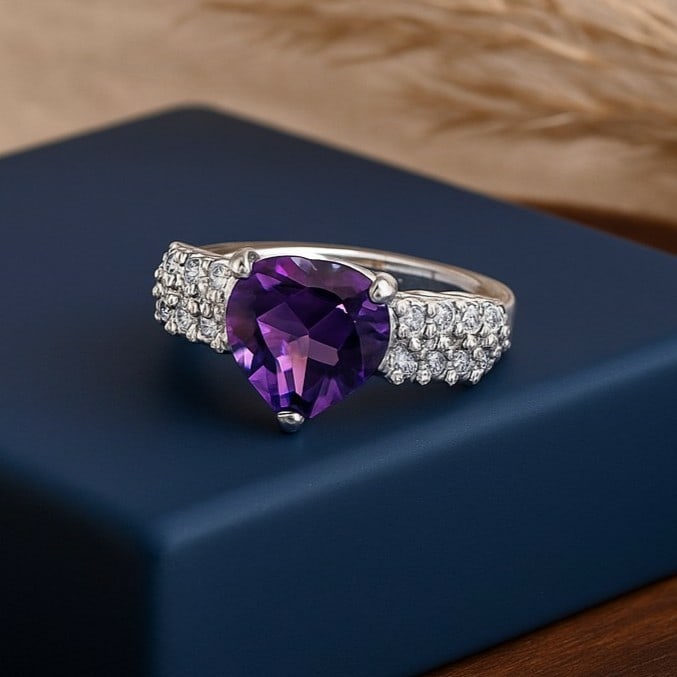 Natural Amethyst Gemstone 92.5 Sterling Silver Adjustable Ring (1 of 4)