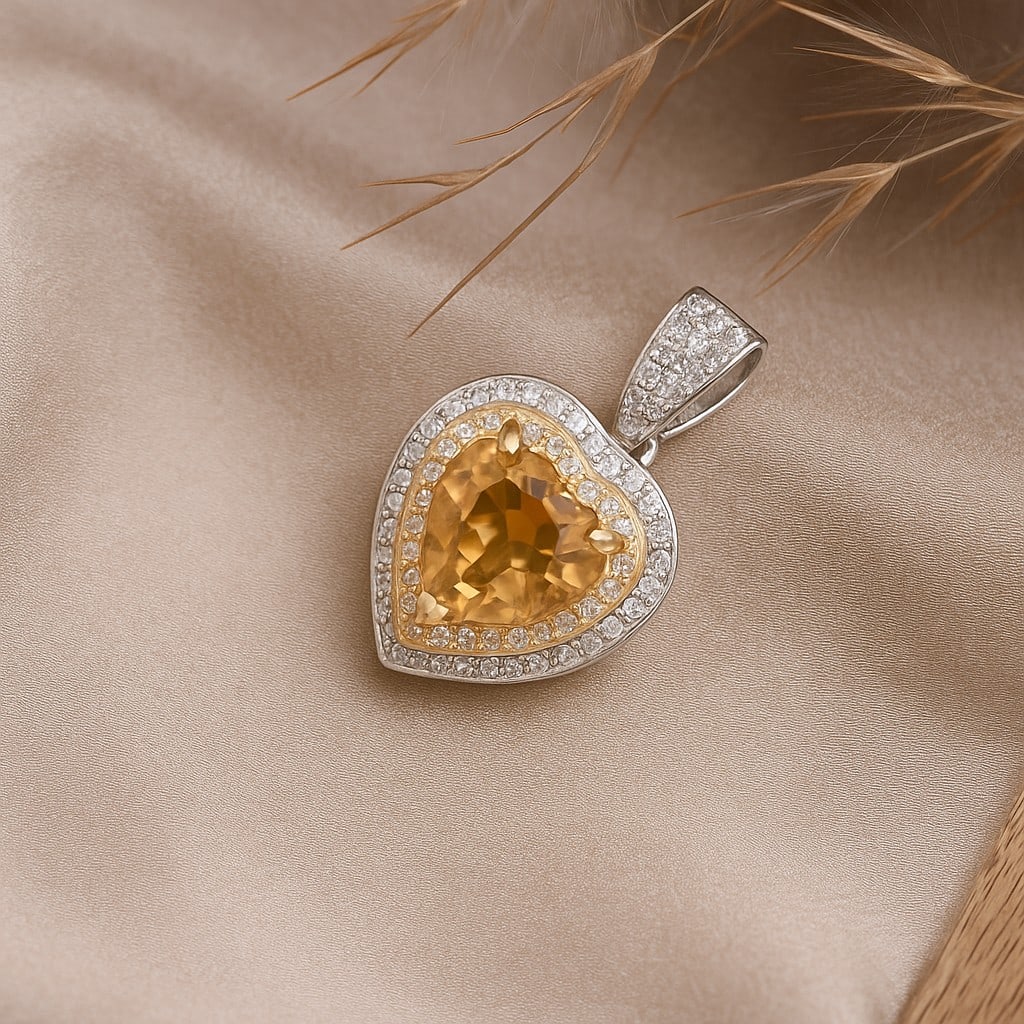 Natural Citrine Gemstone 92.5 Sterling Silver Pendant (1 of 5)