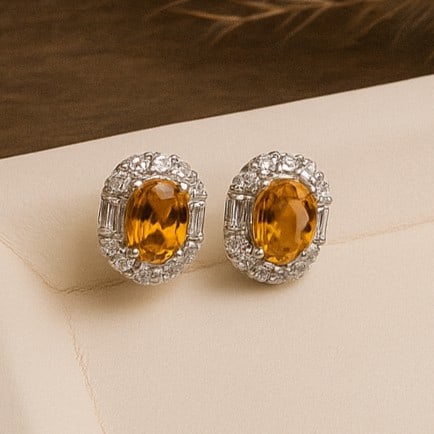 Natural Citrine Gemstone 92.5 Sterling Silver Push Back Earring (1 of 5)