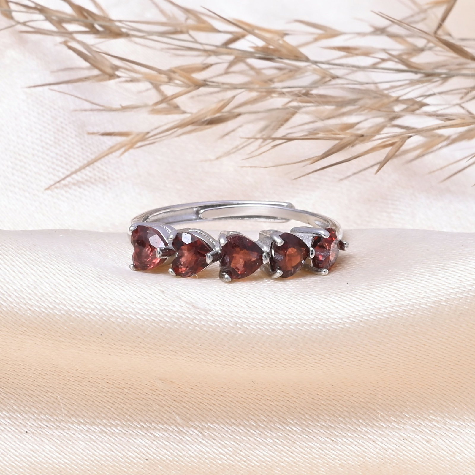 Natural Garnet Gemstone 92.5 Sterling Silver Adjustable Ring (1 of 6)