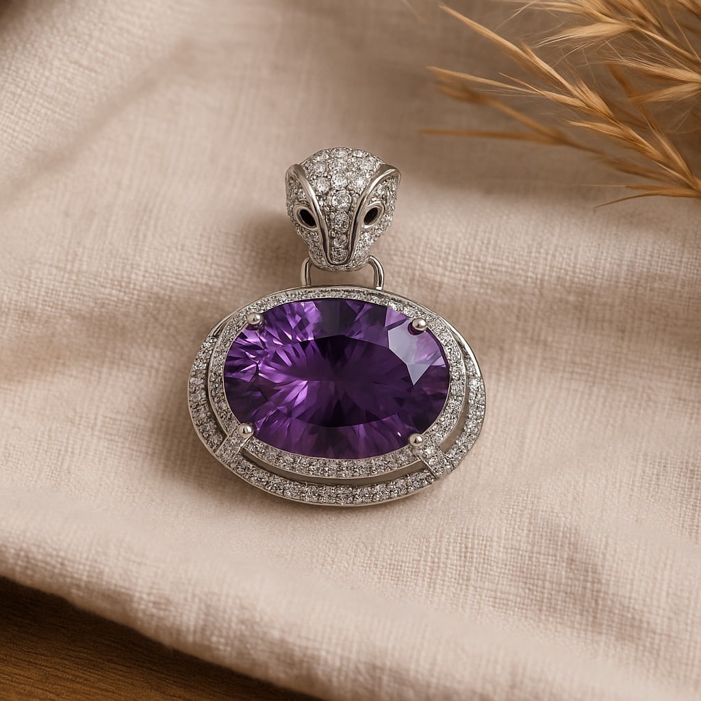Natural Amethyst Gemstone 92.5 Sterling Silver Pendant: Natural Amethyst Gemstone 92.5 Sterling Silver Pendant Jewelry Type : Pendant Gemstone : Amethyst Gemstone Shape : Oval Gemstone Size : 14x10 MM Metal : Sterling Silver Metal Purity : 9