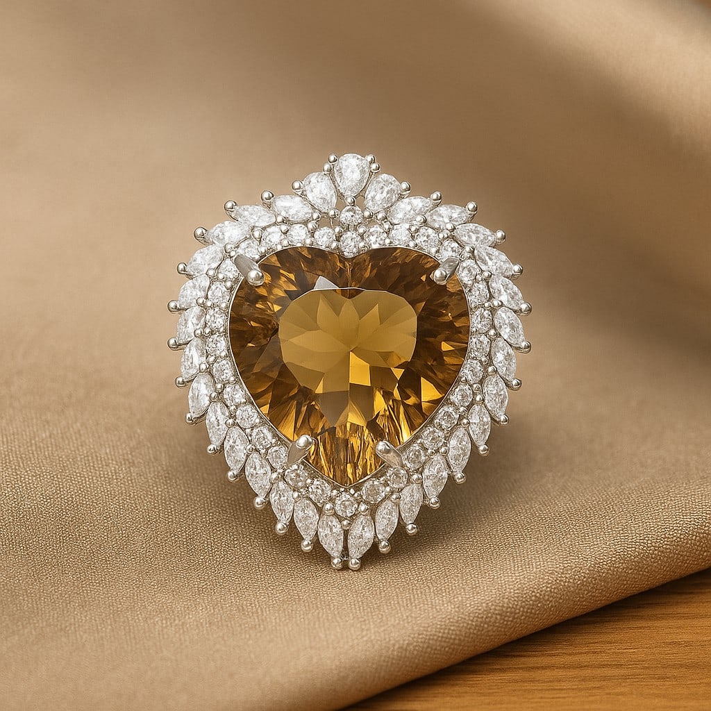 Natural Citrine Gemstone 92.5 Sterling Silver Adjustable Ring: Natural Citrine Gemstone 92.5 Sterling Silver Adjustable Ring Jewelry Type : Ring Gemstone : Citrine Gemstone Shape : Heart Gemstone Size : 14.5 MM Metal : Sterling Silver Metal Purity :