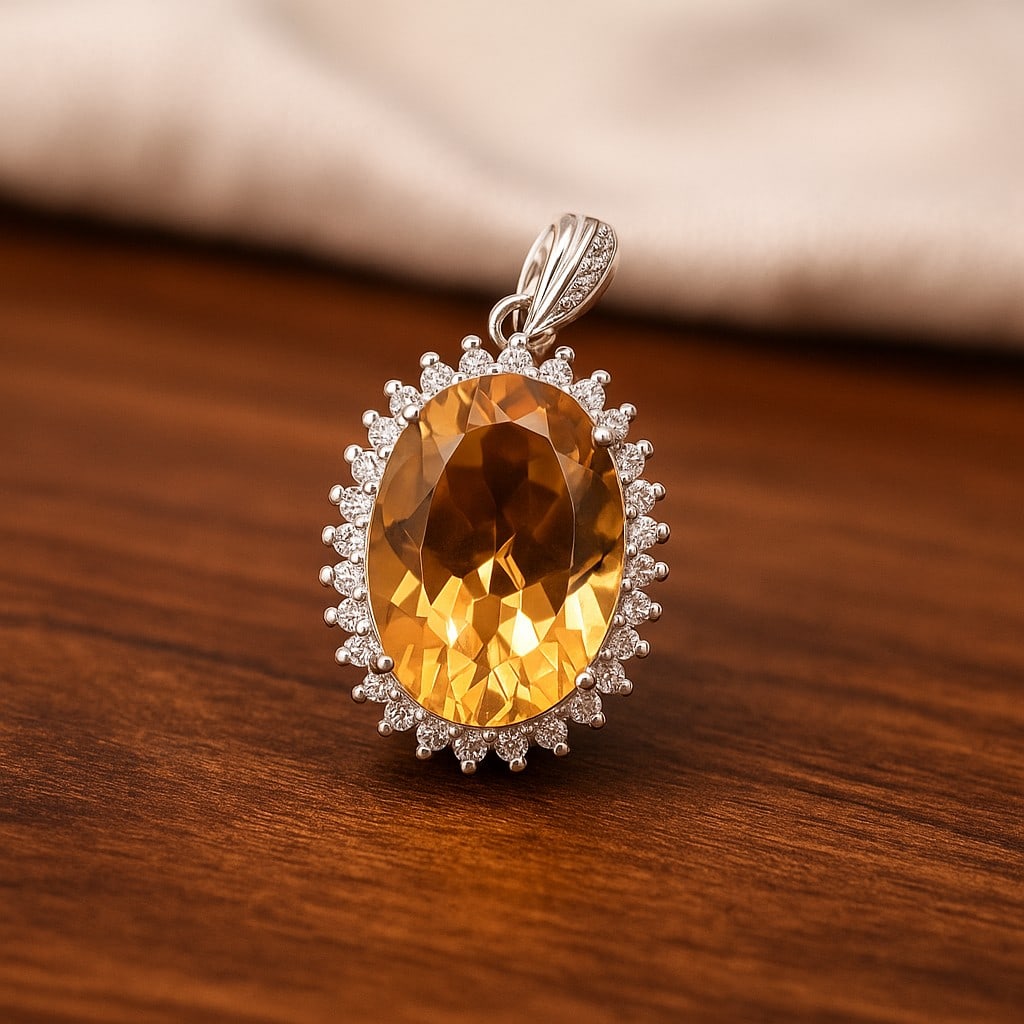 Natural Citrine Gemstone 92.5 Sterling Silver Pendant (1 of 6)