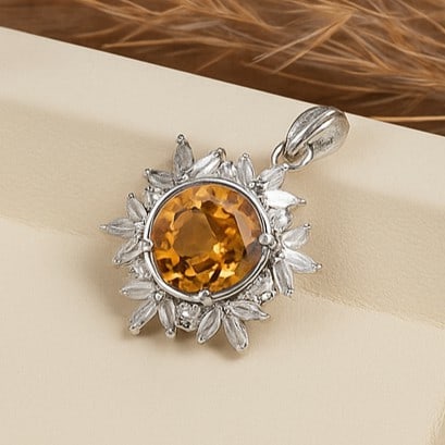 Natural Citrine Gemstone 92.5 Sterling Silver Pendant (1 of 7)