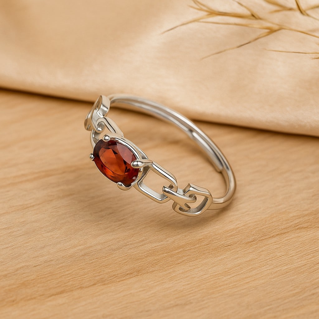 Natural Garnet Gemstone 92.5 Sterling Silver Adjustable Ring (1 of 6)